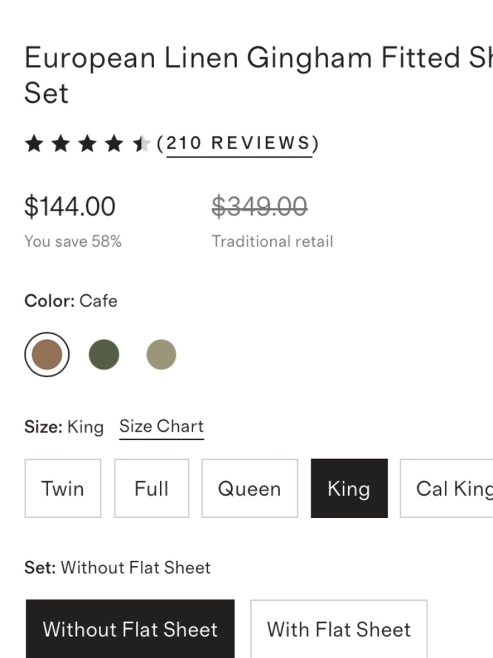 European Linen Fitted Sheet set cafe gingham King - Picture 4 of 5